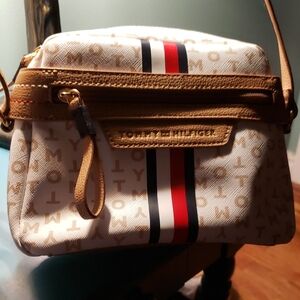 Tommy Hilfiger Red, Blue, and Tan Crossbody Bag